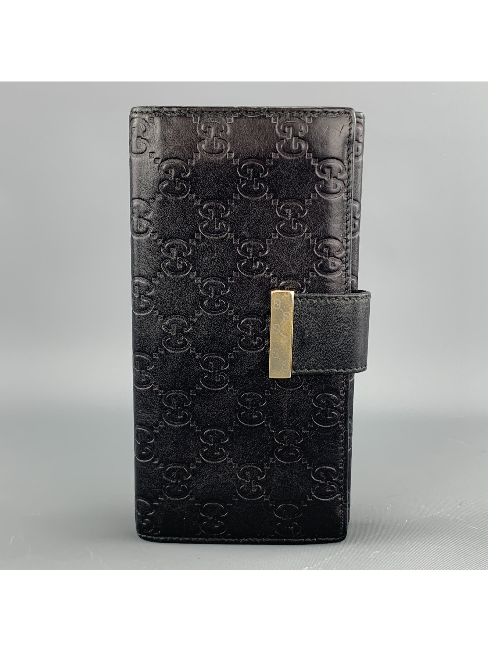 Gucci Monogram Embossed Black Leather Checkbook Wallet
